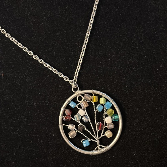 Chakra Tree of Life Pendant Silvertone Pendant Necklace Natural Stones - Picture 5 of 5